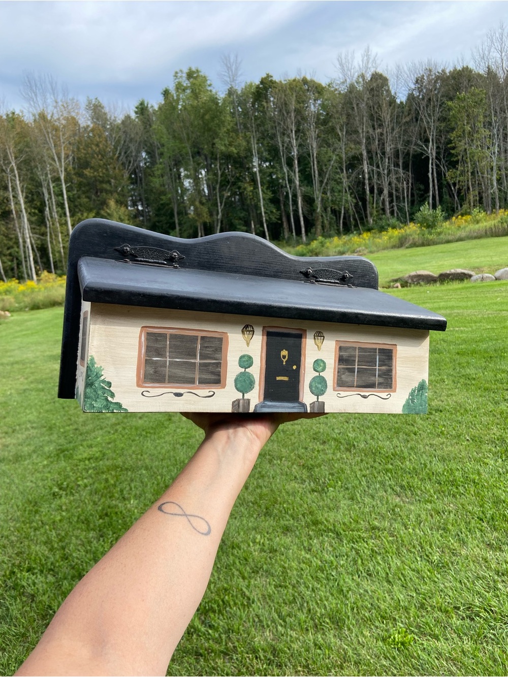 Primitive Hand Painted House-Shaped Box